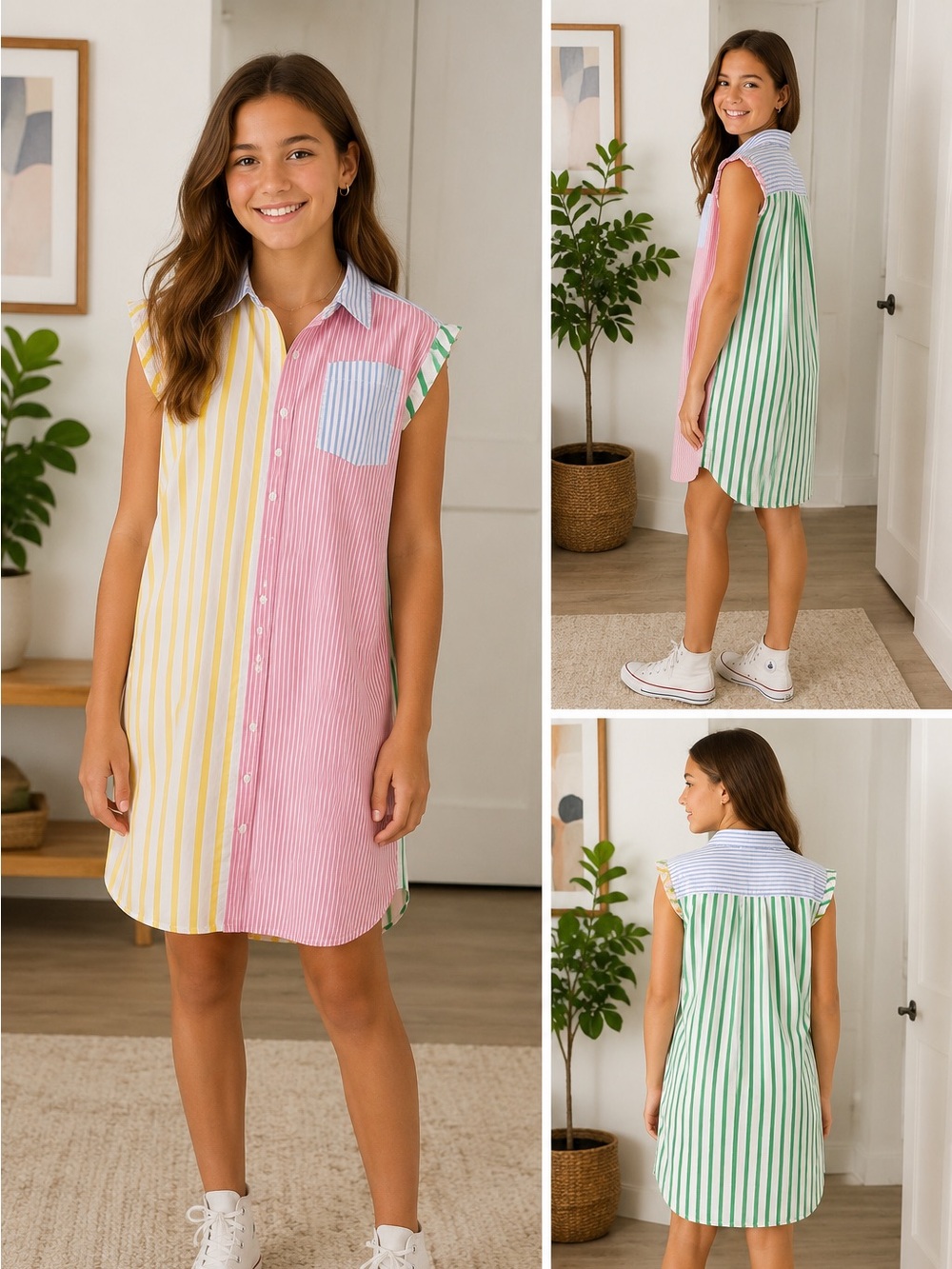 GAP Kids XXL 14-15 Colorblock Striped Shirt Dress Button Front Cotton